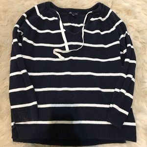 Gap Navy Blue and White stripe sweater L